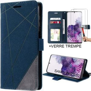 COQUE - BUMPER Lot 2 Verres Trempés+ Coque pour Samsung Galaxy S20 Bleu Marine Anti-Choc Protection 360°
