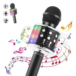 Microphone karaoké sans fil Bluetooth avec lumières LED multicolores, micro  de machine de karaoké portable 4 en 1 pour enfants adultes, pour  Android/iPhone/PC (Black) : : Instruments de musique et Sono