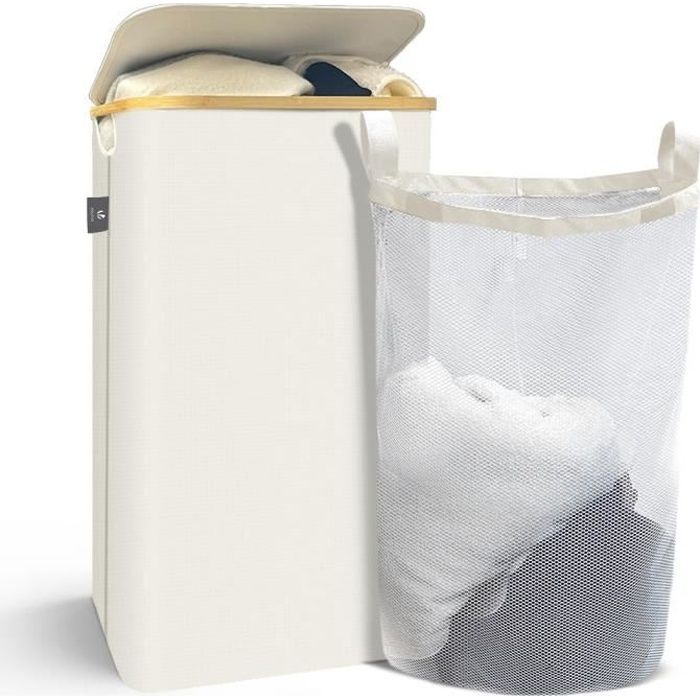 Coffre à linge Blanc Plastique Rigide 70 litres Grande Capacité