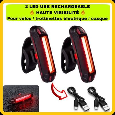 Lot 2 Lampes Vélo LED Rechargeables USB – 1800 MAh, 3 Modes, Portée 100 M, étanches, Anti-éblouissement, Compactes, Idéales Pour Nuit Et Extérieur
