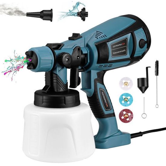 Pistolet à Peinture Électrique 500W Pulvérisateur Peinture Réservoir 800ml Débit 700 Ml/min 3 Modèles De Pulvérisation - Bricolage