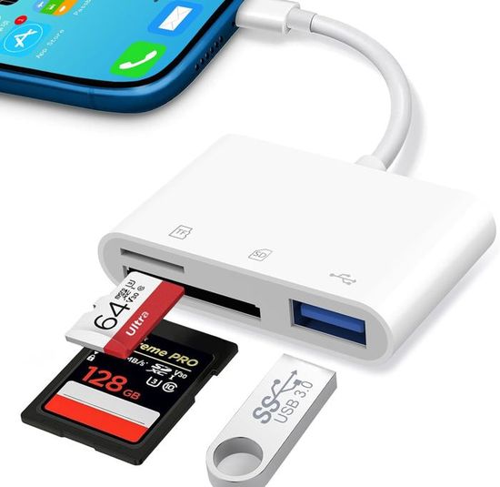Adaptateur USB-C / Lightning 4-en-1 Pour IPhone - Lecteur SD, TF, Port Charge Et USB OTG