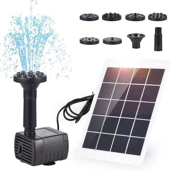 Pompe De Fontaine Solaire 3W 120 L/h - 7 Buses - Pour Bain D'Oiseaux, Aquarium, Étang Et Jardin