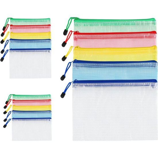Lot de 10 pochettes en maille à fermeture éclair en PVC transparent A4 pour cosmétiques, trousse de toilette, accessoires de voyage, gadgets, papeterie (rose clair