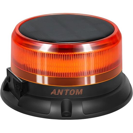 Gerofare Gyrophare LED solaire 9 modes 12V 24V orange magnétique avec batterie ...