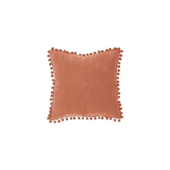 Coussin Décoratif à Pompons Atmosphera - 40x40 Cm - Housse Amovible - Couleur Rose Terracotta - Polyester/polyamide