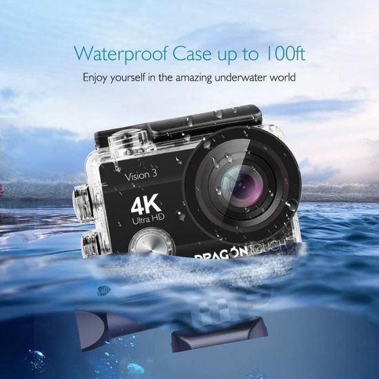 CAMERA SPORT 4K Étanche Vision 3 WiFi Kits d'Accessoires,Caméra pour Plongée Surf Voyage Voiture