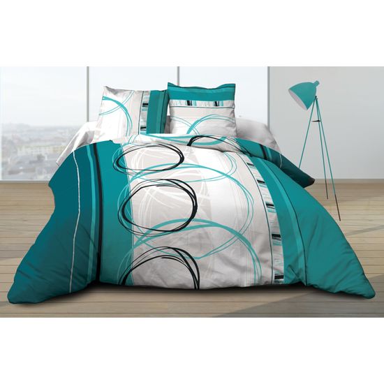 Housse De Couette 220x240 Cm + 2 Taies 63x63 Cm - 100% Coton, 57 Fils, Motif Hevea Vert