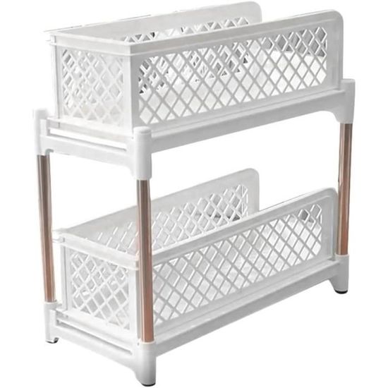 Étagère à Épices Extensible 2 Niveaux – 27x11,5x21,5 Cm (jusqu’à 41 Cm) – Noir – Pour Placard Cuisine