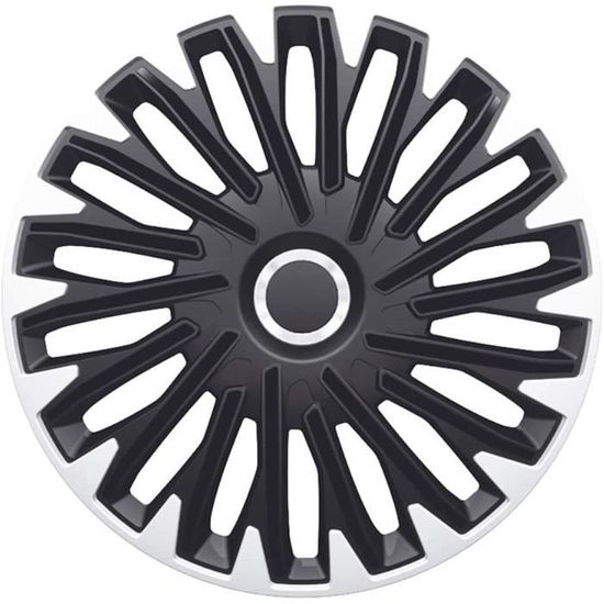 Enjoliveurs AutoStyle Quadro Pro 16 Pouces - Design Argent/noir Avec Anneau Chromé Universel