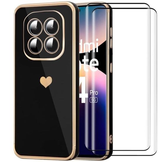 Coque Silicone Ultra-mince Pour Xiaomi Redmi Note 15 Pro 5G – Noir, Avec 2 Verres Trempés, Toucher Doux Et Antidérapant