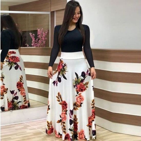 Robe élégante à col rond et imprimé floral