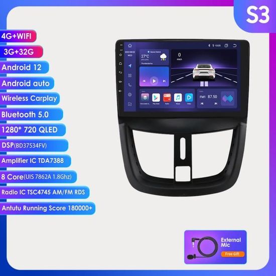 AI Carplay 3G+32G Android stéréo autoradio lecteur multimédia pour PEUGEOT 207 2006-2015 voiture Autoradio GPS Navigation Audio