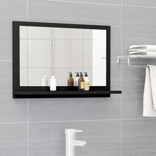 4301BOOST•)Miroir de salle de bain MIROIR LUMINEUX LED SALLE DE BAIN Miroir Mural avec éclairage LED Noir 60x10,5x37 cm Aggloméré FR