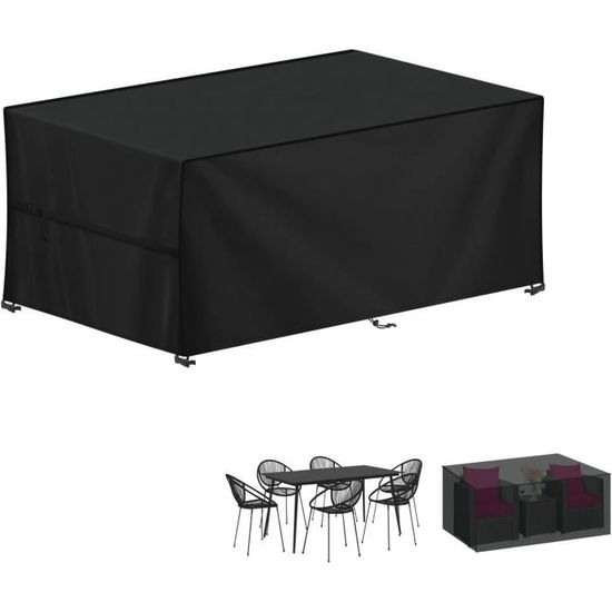 AJALGZ Housse De Table Jardin 200x140x75cm/Longueur X Largeur X Hauteur Rectangulaire Bâche Salon De Jardin Protection Imperméable, Résistant Au Froid, Coupe-Vent Housse Mobilier Jardin Exterieur