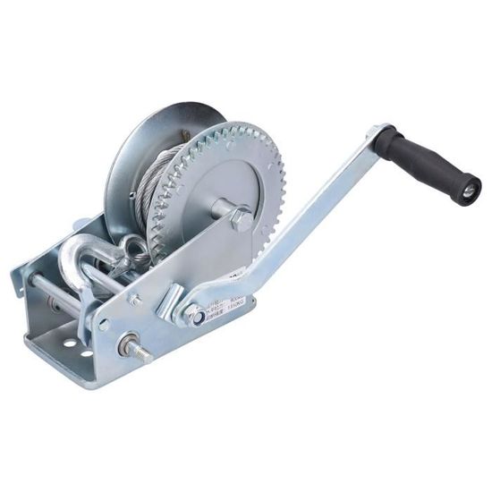 Treuil Manuel 2000 Kg Avec Câble Acier 10 M - Palan Cliquet 2 Vitesses, Pour Remorquage, Chantier, Garage