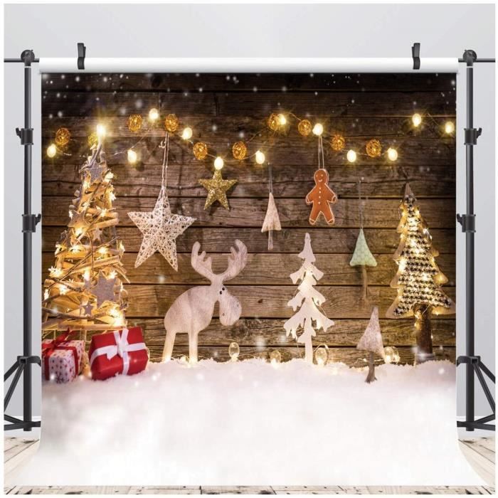 Toile De Fond De Noël 3x2,1 M - Motif Doré Avec Boules, Bougies, Arbre Sur Bois - Légère, Lavable, Pour Photos De Famille, Fêtes, Studio