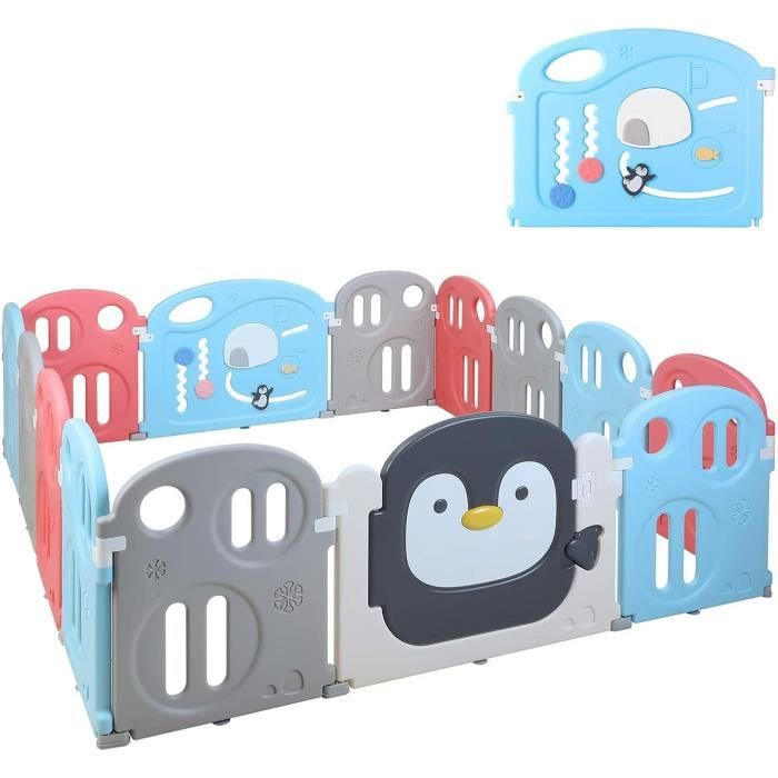Parc Bébé 200 x 180cm, Portail, Parc, Parc XXL, Grille de Protection en Plastique avec Porte - Adapté aux Enfants de 0 à 6 Ans