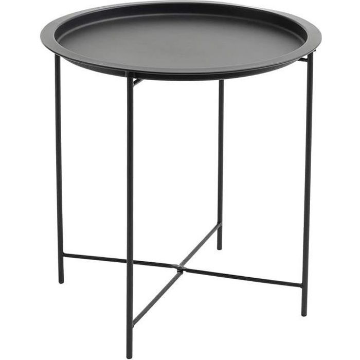 YIS Table d'appoint en Métal, Pliante Table basse Moderne, Table de salon Ronde, Plateau amovible - pour Intérieur/Extérieur - Noir