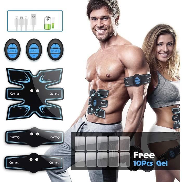 Appareil de Stimulation Musculaire électrostimulation USB Musculaire Musculaire électrique pour Homme Femme Gel 10 comprimés