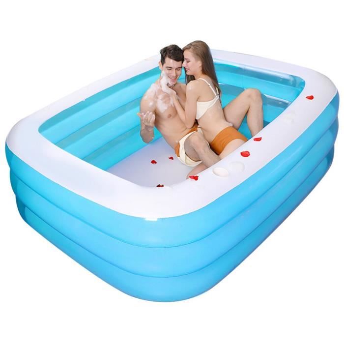Piscine gonflable familiale bleue rectangulaire 3 couches -130*90*48cm