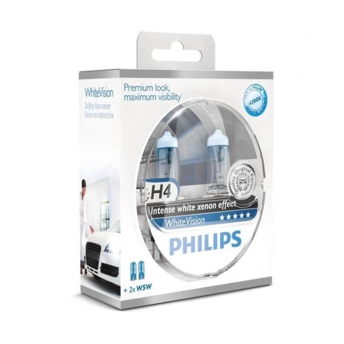 Philips 12342WVUSM WhiteVision Ultra Effet xénon H4 pour éclairage Avant, 4.200K, Blister de 2, Set de 2