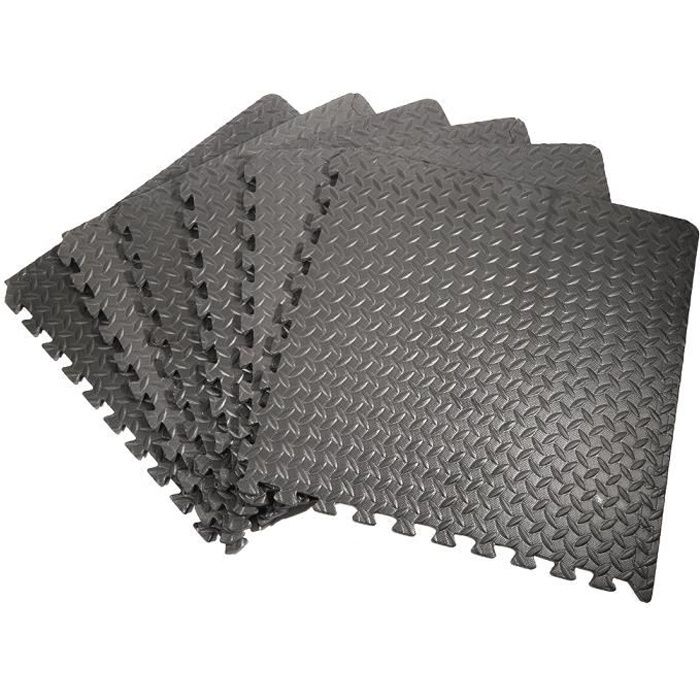 Ensemble de 6 Dalles Carrées EVA - Tapis de sol, Sport, Gymnastique, Yoga, Tapis Puzzle Antidérapant Mousse Noir 63 X 63 cm