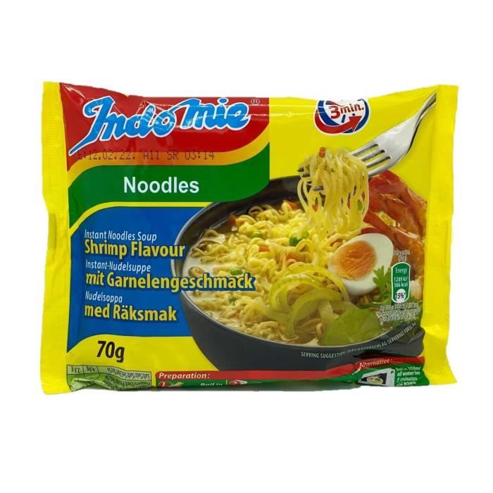 Lot 3x Nouilles/noodles instantanées saveur crevette - carton 40 sachets 70g