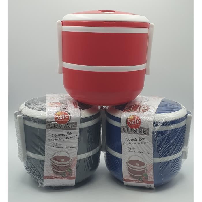 LUNCH BOX PLASTIQUE GRISE AVEC POIGNÉE ET BOUCHON D'AÉRATION