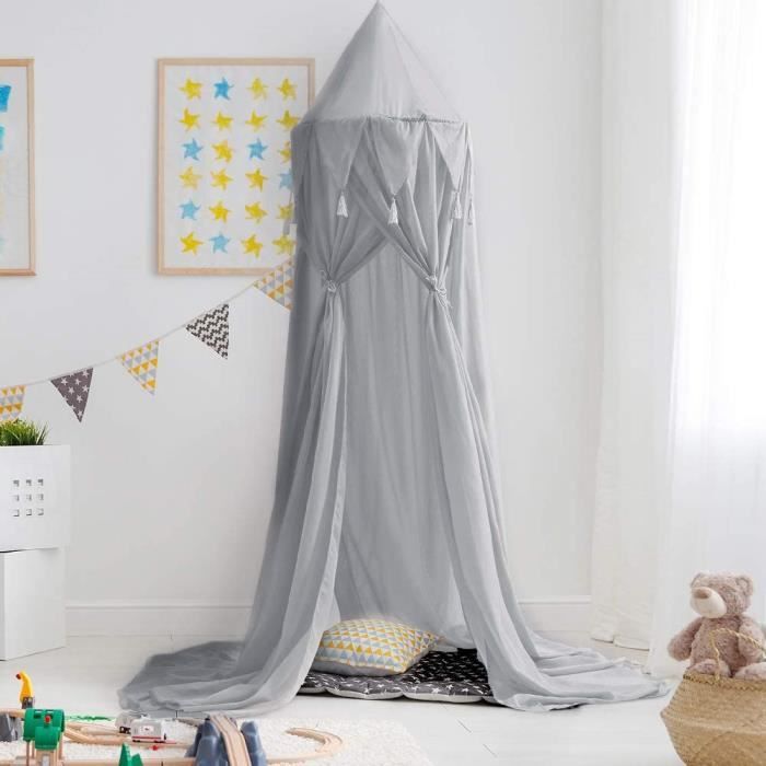 NIBESSER Ciel de Lit Fille Princesse Rose Chambre Papillons Moustiquaire en Filet (240cm, Gris 2(sans Poteau))