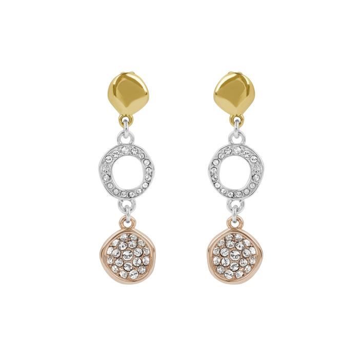 Boucles d'oreilles ADORE by SWAROVSKI Organic Circle Drop, métal tricolore, cristaux de SWAROVSKI