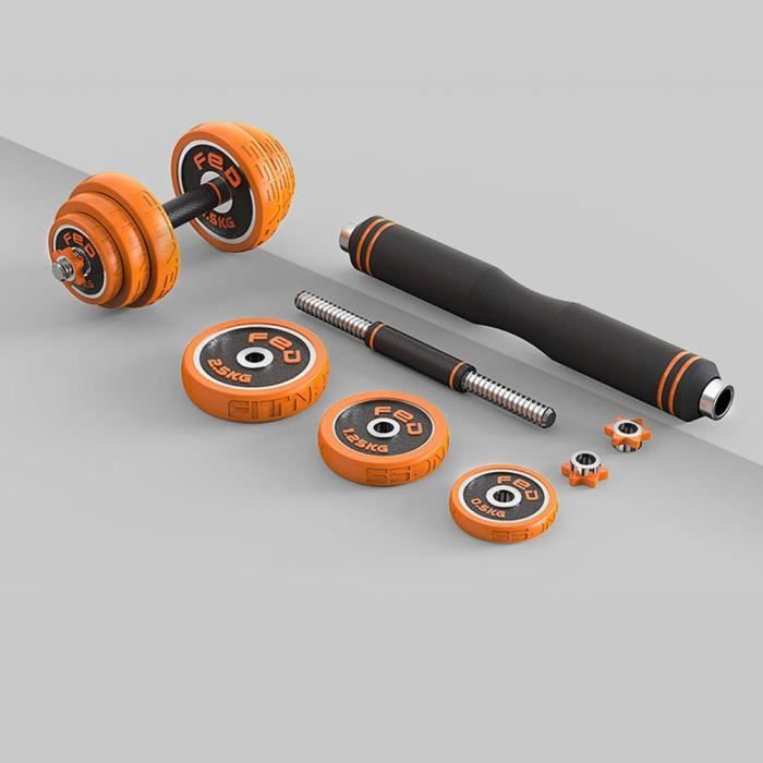Haltère fitness réglable 30kg (anneau caoutchouc orange)