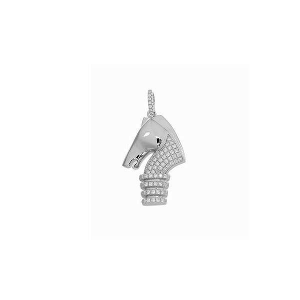 Pendentif Cavalier Echiquier en Argent et 76 Cristaux Swarovski Cubic Zirconia Blancs