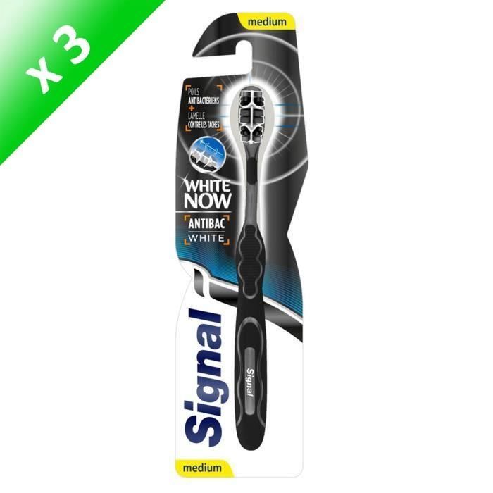 SIGNAL Brosses à dents White now Antibac - Medium - Avec perlite gomme anti-tâche - Lot de 3