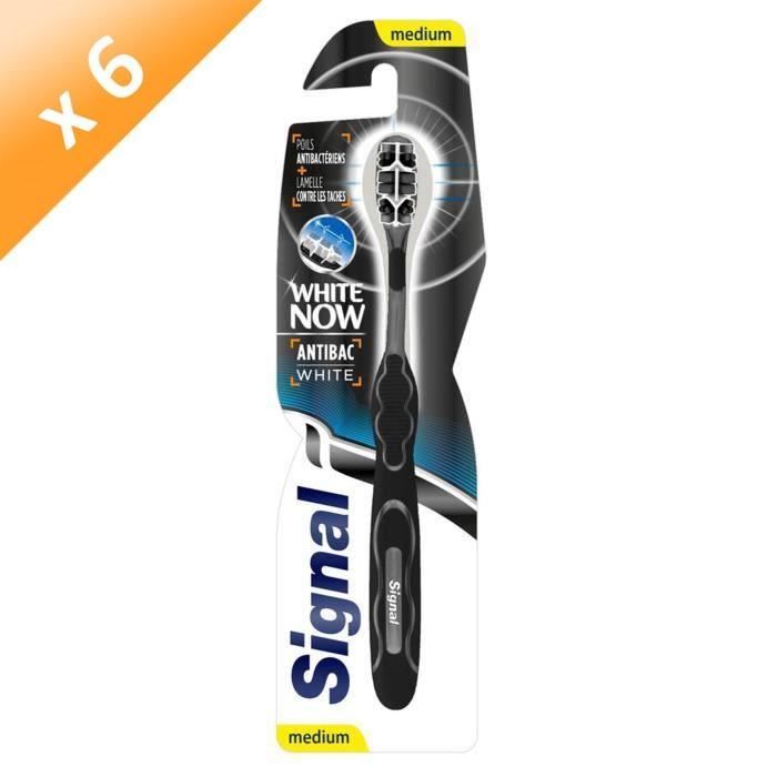 SIGNAL Brosses à dents White now Antibac - Medium - Avec perlite gomme anti-tâche - Lot de 6