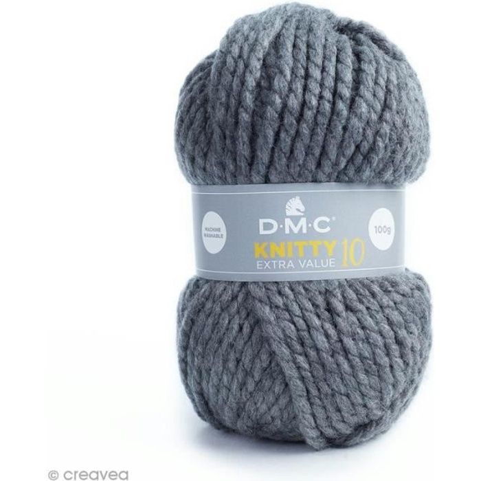 Laine Knitty 10 DMC - 100 g Laine Acrylique XL Knitty 10, de DMC :Coloris: Gris 790Matière : 100 % acrylique Poids : 100 g Longueur