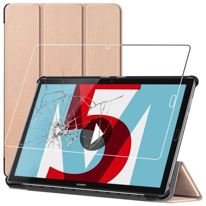 ebestStar ® pour Huawei MediaPad M5 10.8 - Housse PU SmartCase + Film protection écran en VERRE Trempé, Or / Doré
