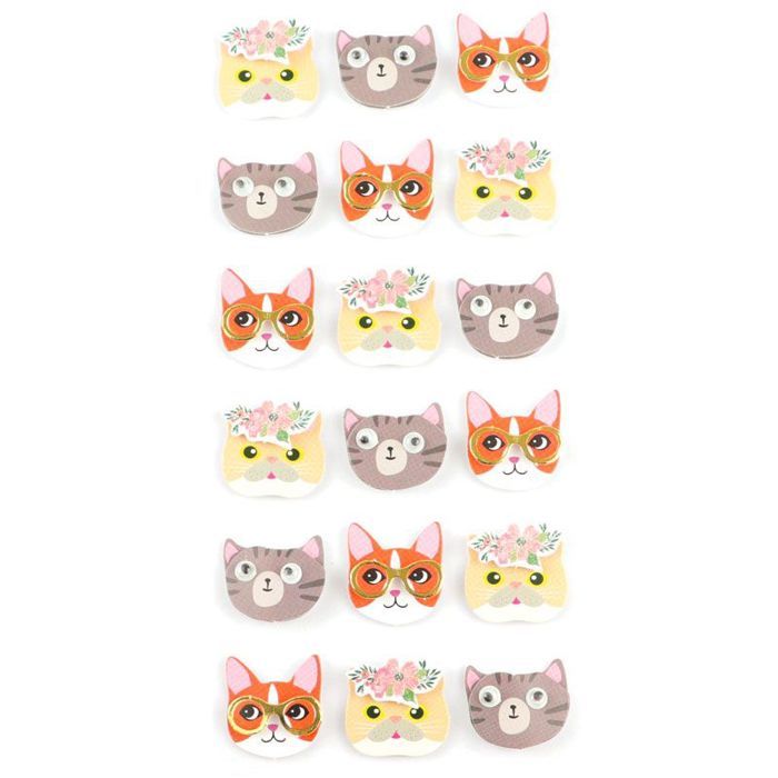 18 minis stickers 3D chats 2 cm