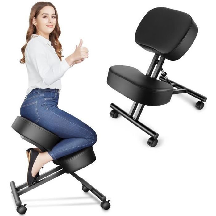 Chaise ergonomique à genoux, correcteur de Posture, Tabouret Réglable avec Coussin en Mousse et roulettes pour la Maison, Bureau