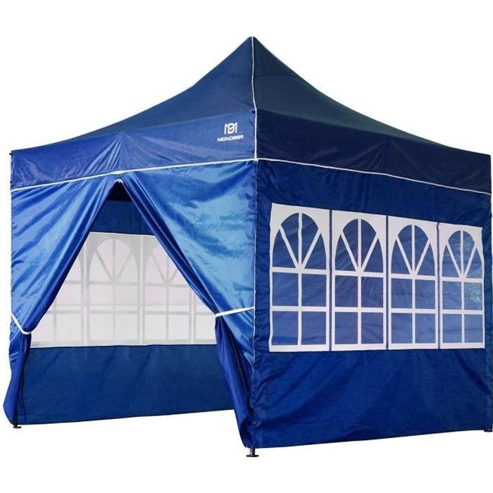 Tonnelle de Jardin 3mx3m Tente de Reception Pliante avec 4 Parois Latérales et Fenêtres pour Fête, Festival, Bleu - Mondeer