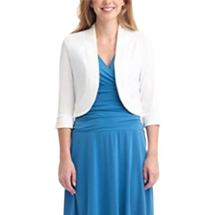 Femme Cardigan Court à Manches pour Soirée Blanc S