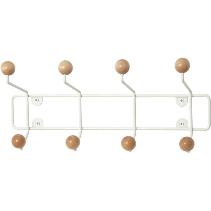 pt, PT2454 Porte-manteaux mural Saturnus Métal blanc Boules bois beige H15 x 34,5 x 14 cm