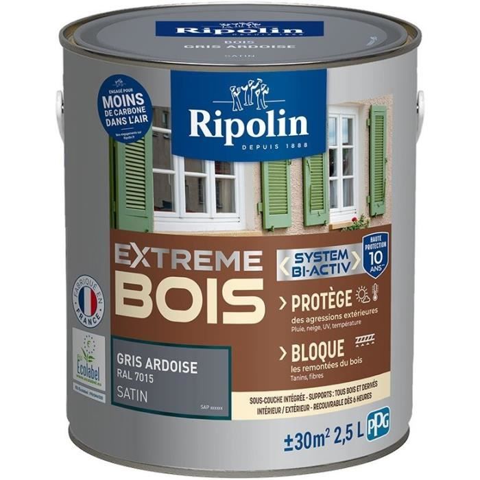 Peinture Extrême bois - Gris ardoise RAL 7015 satin - RIPOLIN - 2,5 L