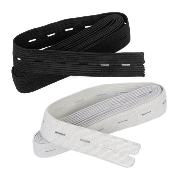 2pcs 1.5m couture bouton trou tricot ceinture élastique bande (blanc + noir)