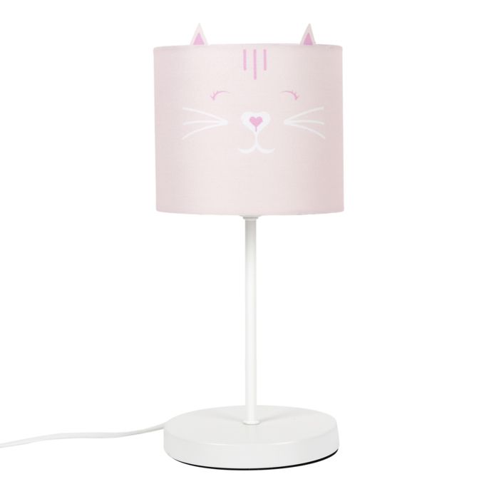 Lampe de Chevet - HOME DECO KIDS - Chat - Personnalisable - Rose et Gris