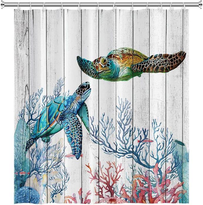 Rideau De Douche Motif Tortue Mandala - 175x180 Cm, Polyester, Multicolore, Neuf