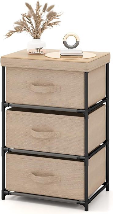 GIANTEX Commode Chambre- 3 Tiroirs Pliables et Amovibles en Tissu- Table de Chevet- Meuble de Rangement- Cadre en Métal- Café GIANTEX Commode Chambre- 3 Tiroirs Pliables et Amovibles en Tissu- Table de Chevet- Meuble de Rangement- Cadre en Métal- Café