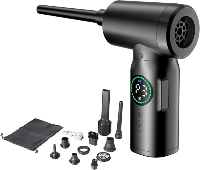 Souffleur Air Comprimé électrique - 130 000 Tr/min, 4 Vitesses, Batterie 5200 MAh, LED, Pour Nettoyage PC/voiture - 4