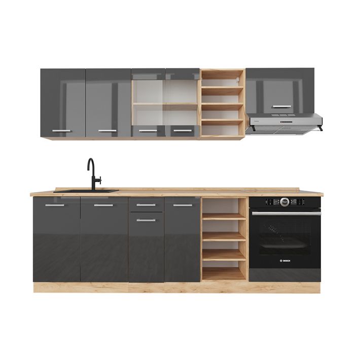 Cuisine Intégrée Vicco R-Line 160 Cm – Anthracite/Bordeaux Ultra-brillant – Neuve