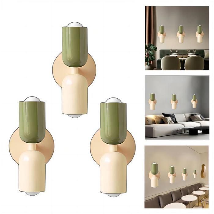 WOTTES Applique Murale Intérieur Moderne 3pcs 2 têtes E27 Lampe Murale Scandinavie Décoration pour Chambre Salon Vert + Beige